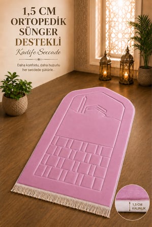 Ortopedik Süngerli Seccade Kalın Yumuşak Namaz Seccadesi, Diz ve Eklem Destekli Lüks Seccade Pembe