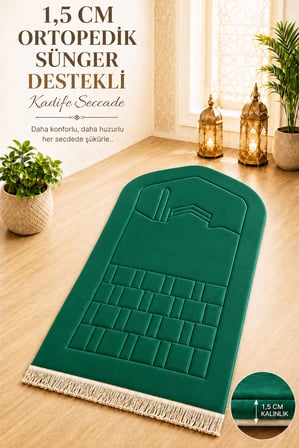 Ortopedik Süngerli Seccade Kalın Yumuşak Namaz Seccadesi, Diz ve Eklem Destekli Lüks Seccade Yeşil