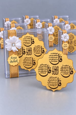 5 Adet İsme Özel Kutulu Magnet 4 Kul Dualı Mevlüt Hediyeliği - Gold