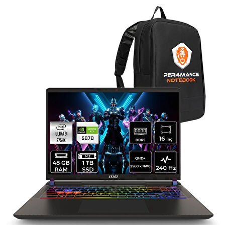 MSI Vector 16 HX AI Ultra 9 275HX 48GB 1TB SSD RTX5070/8GB 115W 16" QHD+ 240Hz FDOS Gaming