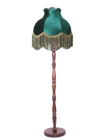 Hürrem Yeşili Kadife Başlık Doğal Ahşap Ayaklı Klasik Model Lambader Vintage 170x40cm