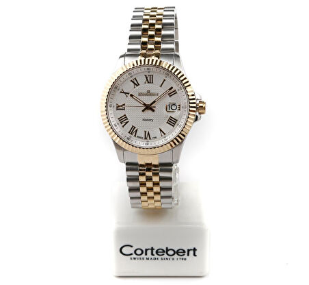 İsviçre Cortebert Safir Cam Erkek Kol Saati Gold