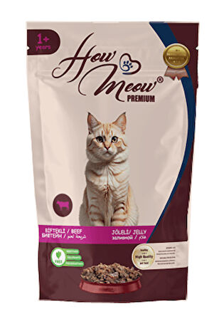 HOW MEOW 12 ADET JÖLELİ PARÇA ETLİ YETİŞKİN KEDİ YAŞ MAMASI BİFTEKLİ