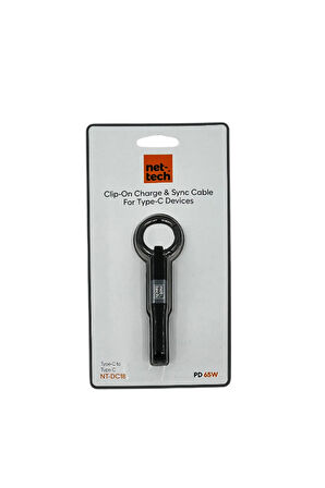 65W PD Siyah renk Type-C to Type-C Clip-On Kablo (Samsung/Xiaomi Uyumlu) Kısa Şarj & Senk. 20cm