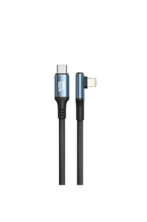 bir ucu 90 derece diğer ucu normal standart Type-C To Lightning çok hızlı PD 30 W sarj kablosu siyah