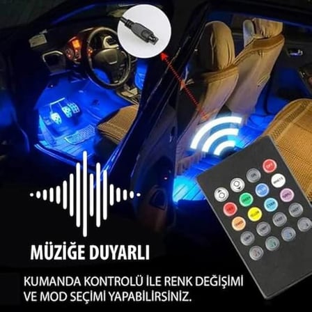 Volkswagen Amarok 2017-2018-2019-2020-2021-2022 Araç İçi Ayak Altı LED Aydınlatma 48’li RGB Ses Duyarlı Müzikli Kumandalı Oto Ambiyans Işığı
