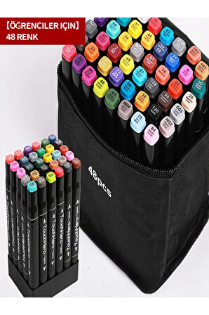 48 Renkli Çift Uçlu Kalın/İnce Uçlu Keçeli Marker Seti - Profesyonel Çizim ve Boyama