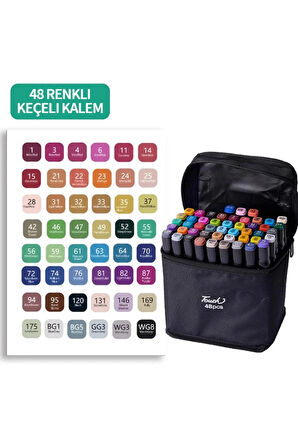 48 Renkli Çift Uçlu Kalın/İnce Uçlu Keçeli Marker Seti - Profesyonel Çizim ve Boyama