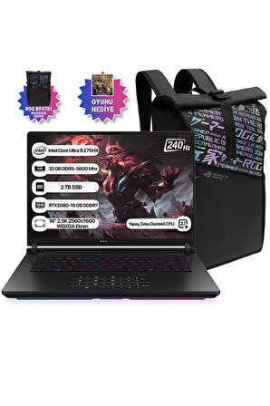 Asus Rog Strix Scar 16 G635LW-RW141 Intel Core Ultra 9 275HX NPU 13 TOPS 32GB 2TB SSD RTX5080-16GB Freedos 16" 2.5K 240 Hz WQXGA Taşınabilir Bilgisayar