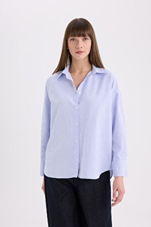 Oversize Geniş Kalıp Çizgili Oxford Uzun Kollu Gömlek