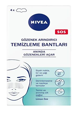 Nivea Siyah Nokta Temizleyici Burun T-bant, Gözenek Arındırıcı, Derinlemesine Temizlik, Limon Özü, 4adet