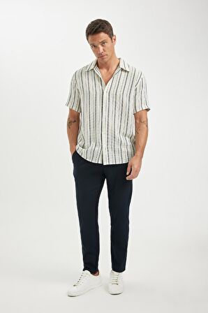 DeFacto Regular Fit Yazlık Polo Yaka Çizgili Pamuklu Kısa Kollu Gömlek C8315AX24SMER42