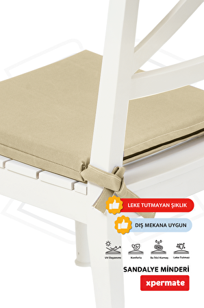 XPERMATE Fermuarlı Sandalye Minderi Su İtici Kumaş 40x40 cm Sünger Sandalye Minderi Bağcıklı Bej