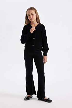 DeFacto Kız Çocuk Flare Fit İspanyol Paça Basic Düz Triko Pantolon A6029A824WNBK27