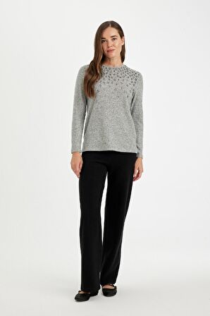 DeFacto Relax Fit Bisiklet Yaka Leopar Baskılı Yırtmaçlı Uzun Kollu Tişört D2701AX24AUGR210