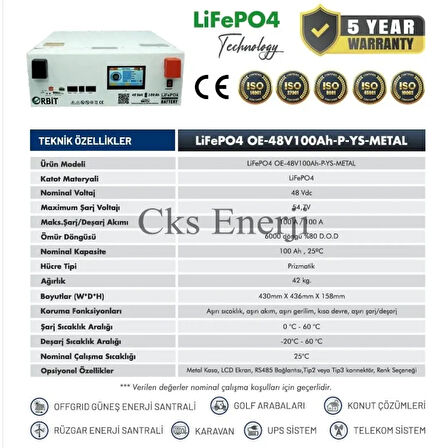 48V 100Ah Kasa Tipi Lityum Akü LiFePO4 Batarya Ekranlı