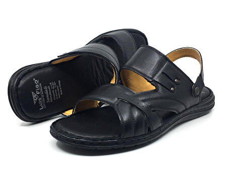 Luis Figo %100 Hakiki Deri Ortopedik Erkek Büyük Numara Sandalet Terlik 40-48