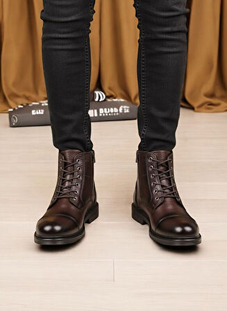 Taşpınar %100 Hakiki Deri Erkek Günlük Kışlık Kauçuk Kaymaz Taban Fermuar & Bağcıklı Rahat Klasik Bot 40-44