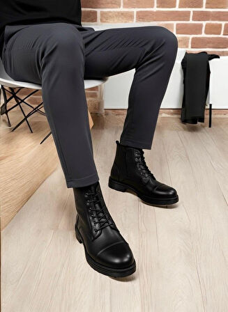 Taşpınar %100 Hakiki Deri Erkek Günlük Kışlık Kauçuk Kaymaz Taban Fermuar & Bağcıklı Rahat Klasik Bot 40-44