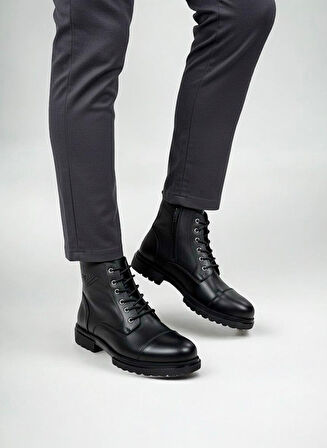 Taşpınar %100 Hakiki Deri Erkek Günlük Kışlık Kauçuk Kaymaz Taban Fermuar & Bağcıklı Rahat Klasik Bot 40-44