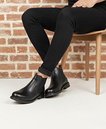 Taşpınar %100 Hakiki Deri Erkek Günlük Kışlık Kauçuk Kaymaz Taban Rahat Klasik Fermuarlı Bot 40-44