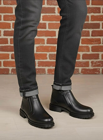 Taşpınar %100 Hakiki Deri Erkek Günlük Kışlık Kaymaz Taban Rahat Çift Fermuarlı Klasik Bot 40-44