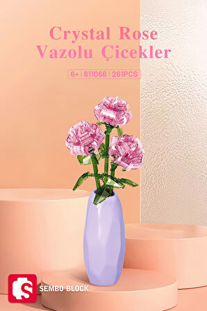 Sembo Block Crystal Rose Vazolu Dekoratif Güller 261 Parça yapı blokları Lego ile uyumlu (611066)