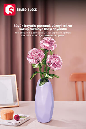 Sembo Block Crystal Rose Vazolu Dekoratif Güller 261 Parça yapı blokları Lego ile uyumlu (611066)
