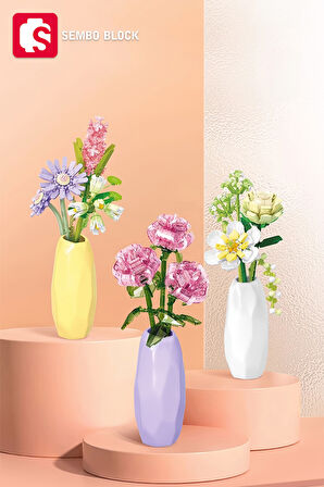 Sembo Block Crystal Rose Vazolu Dekoratif Güller 261 Parça yapı blokları Lego ile uyumlu (611066)