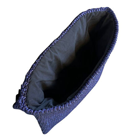 Uretti - Necla 1824 5631 El Yapımı Makrome İp  Çiçek Motifli Boncuk İşleme Detaylı Clutch Çanta / Lacivert