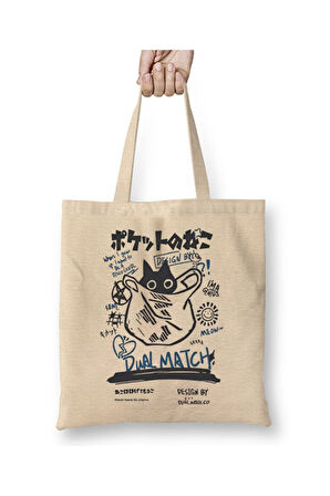 Hiding Cat Dual Match New Japanese Retro Street Harajuku Kedi Bez Çanta