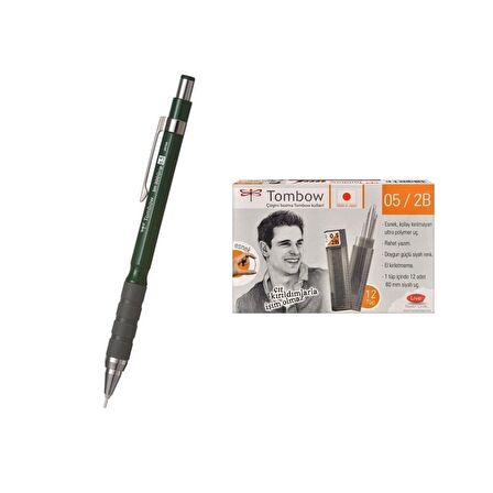 Tombow Uçlu Kalem Sh-300 Grip Koyu Yeşil 0.5 mm + 12 Tüp Tombow 0.5mm 2B Min