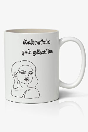 Kahretsin Çok Güzelim Motto Temalı Beyaz Kupa Bardak Sevgiliye Arkadaşa Hediye