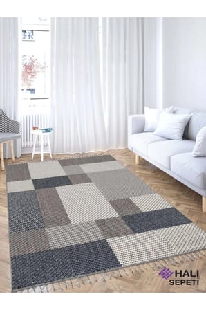 Enti Bukle 1403 Gri-Mavi Iskandinav Halı Kesme Yolluk Salon Halı Koridor Oturma Odası Halısı