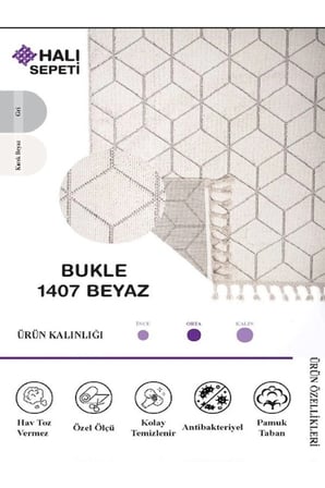 Enti Bukle 1407 Beyaz Enti Bukle Hav Toz Vermez Hasır Dokulu Etnik Halı