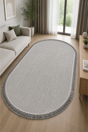 Vega 1451 Krem Oval Modern Hav Toz Tutmayan Koridor Salon Yatak Odası Oturma Odası Banyo Halısı