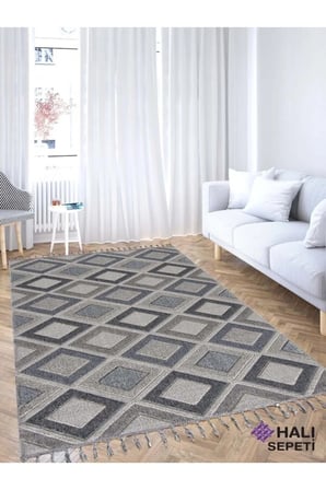 Enti Bukle 1402 Gri Iskandinav Halı Kesme Yolluk Salon Halı Koridor Oturma Odası Halısı