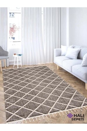 Enti Bukle 1409 Gri Iskandinav Halı Kesme Yolluk Salon Halı Koridor Oturma Odası Halısı