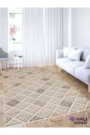 Enti Bukle 1411 Krem Iskandinav Halı Kesme Yolluk Salon Halı Koridor Oturma Odası Halısı