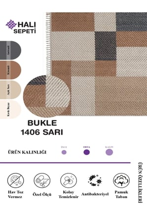 Enti Bukle 1406 Sarı Iskandinav Halı Kesme Yolluk Salon Halı Koridor Oturma Odası Halısı