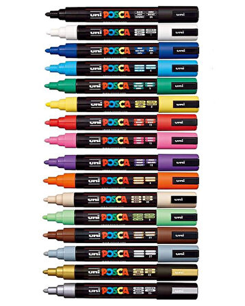 Uni Posca Su Bazlı Marker Seti 16lı Karışık Renkler 1.8 2.5mm PC5M