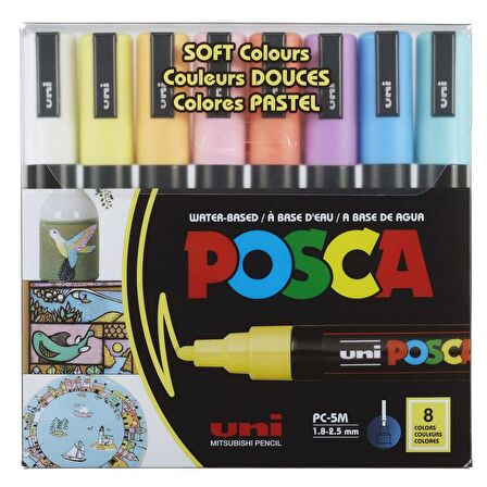 Uni Posca 3M Boyama Markörü Soft Renkler 8'li Set