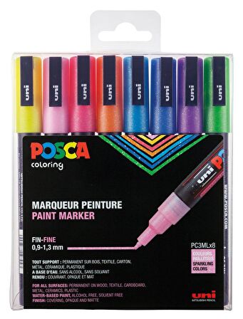 Uni Posca 0.9-1.3 Su Bazlı Poster Markörü Simli Renk 8'li