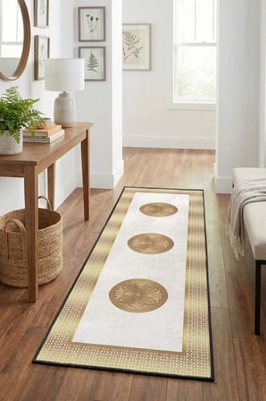 Özlem Gold Modern Dijital Baskı Yıkanabilir Kaymaz Yolluk Halı
