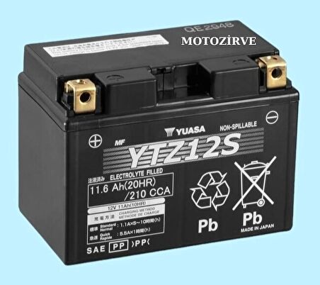Yuasa YTZ12S 11 Ah 12 Volt 210 CCA Yüksek Performans Bakım Gerektirmeyen Motosiklet Aküsü