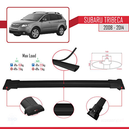 Subaru Tribeca 2008-2014 Arası ile Uyumlu FLY Model Ara Atkı Tavan Barı Siyah 2 Adet