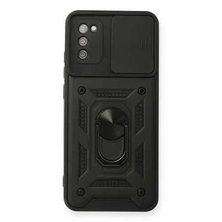 Samsung Galaxy A03S Kılıf Pars Lens Yüzüklü Silikon - Siyah