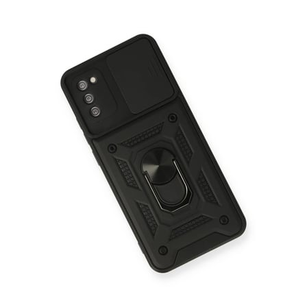 Samsung Galaxy A03S Kılıf Pars Lens Yüzüklü Silikon - Siyah