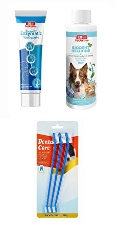 Bio PetActive Biodent Enzymatic Köpek Diş Macunu 100 ML + Biodent Hexidine 250 ML + Diş Fırçası 3 Lü