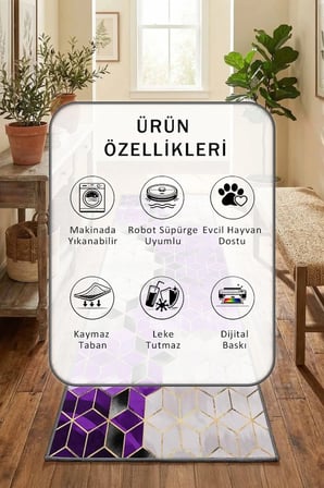 Suetro Mor Salon Mutfak Yatak Odası Dijital Baskı Yolluk Halı